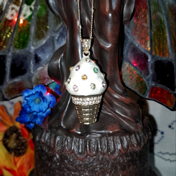 Real Collectibles by Adrienne Jeweled Ice Cream Cone Crystal & Enamel Pendant - Picture 3 of 11